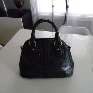 TALBOTS black embossed reptile genuine leather satchel bag